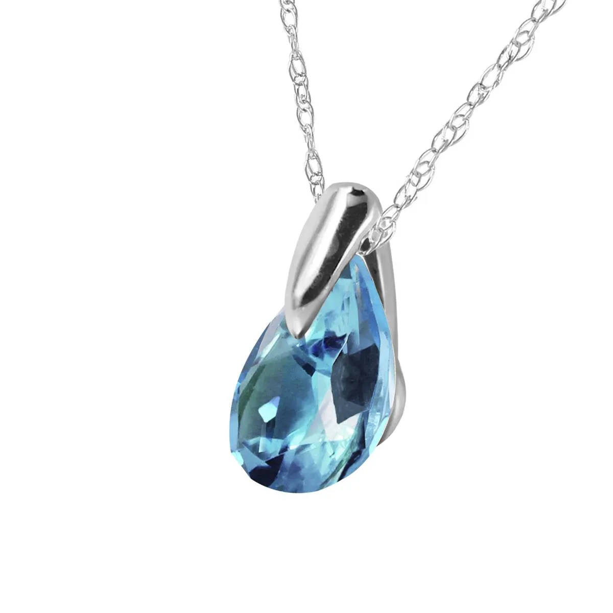 0.68 Carat 14K Solid White Gold Necklace Natural Blue Topaz