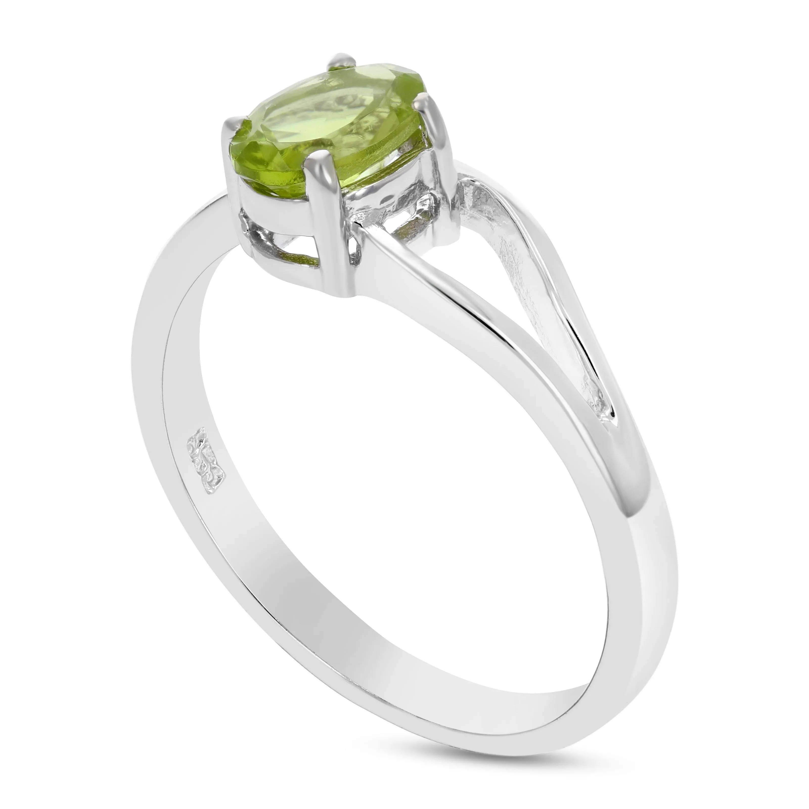 0.70 cttw Oval Shape Peridot Ring in .925 Sterling Silver with Rhodium Plating