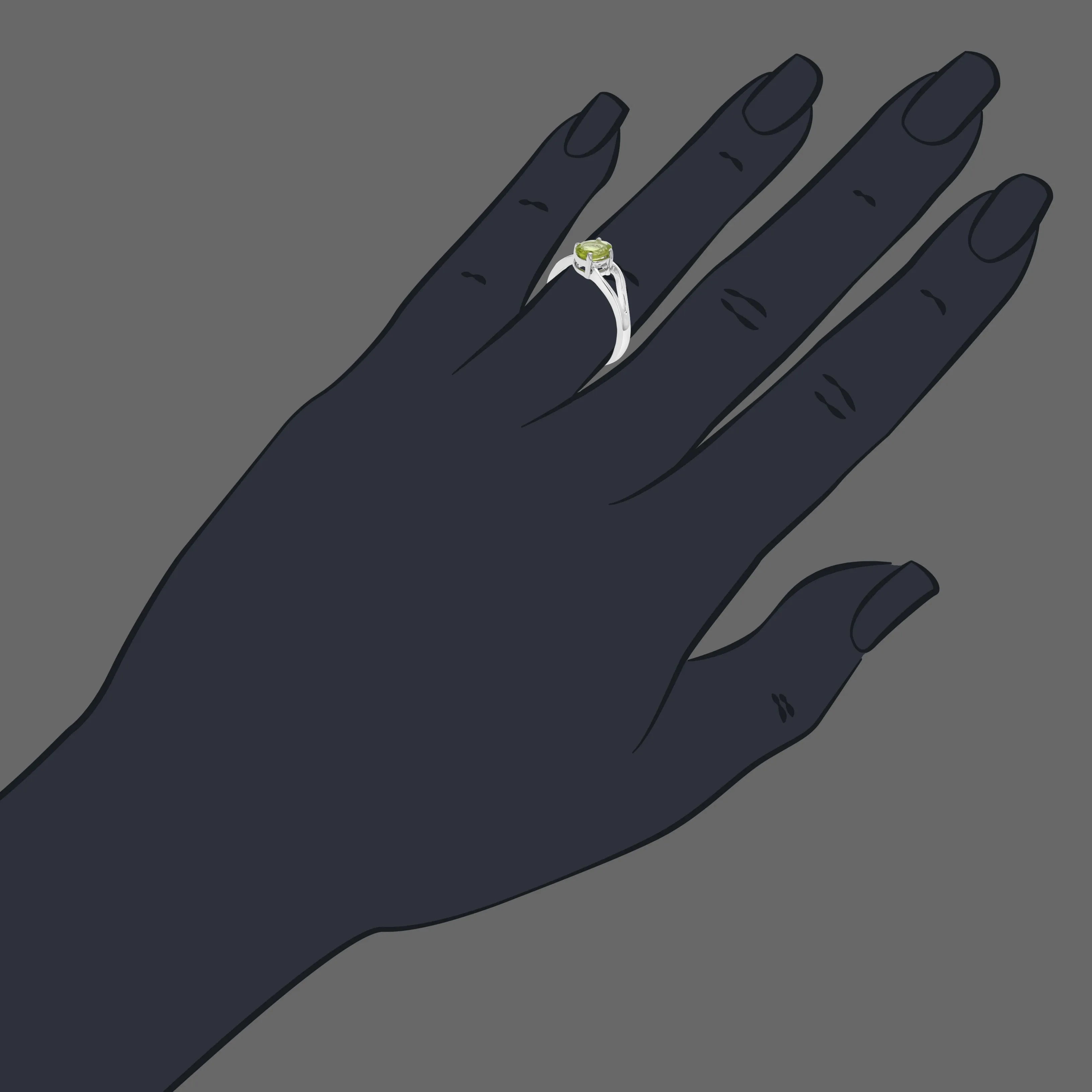 0.70 cttw Oval Shape Peridot Ring in .925 Sterling Silver with Rhodium Plating