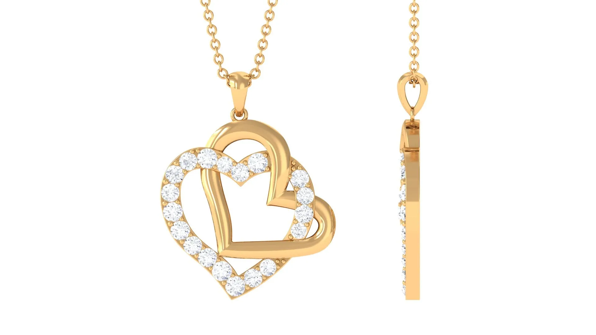 0.75 CT Round Shape Moissanite Interlock Heart Pendant
