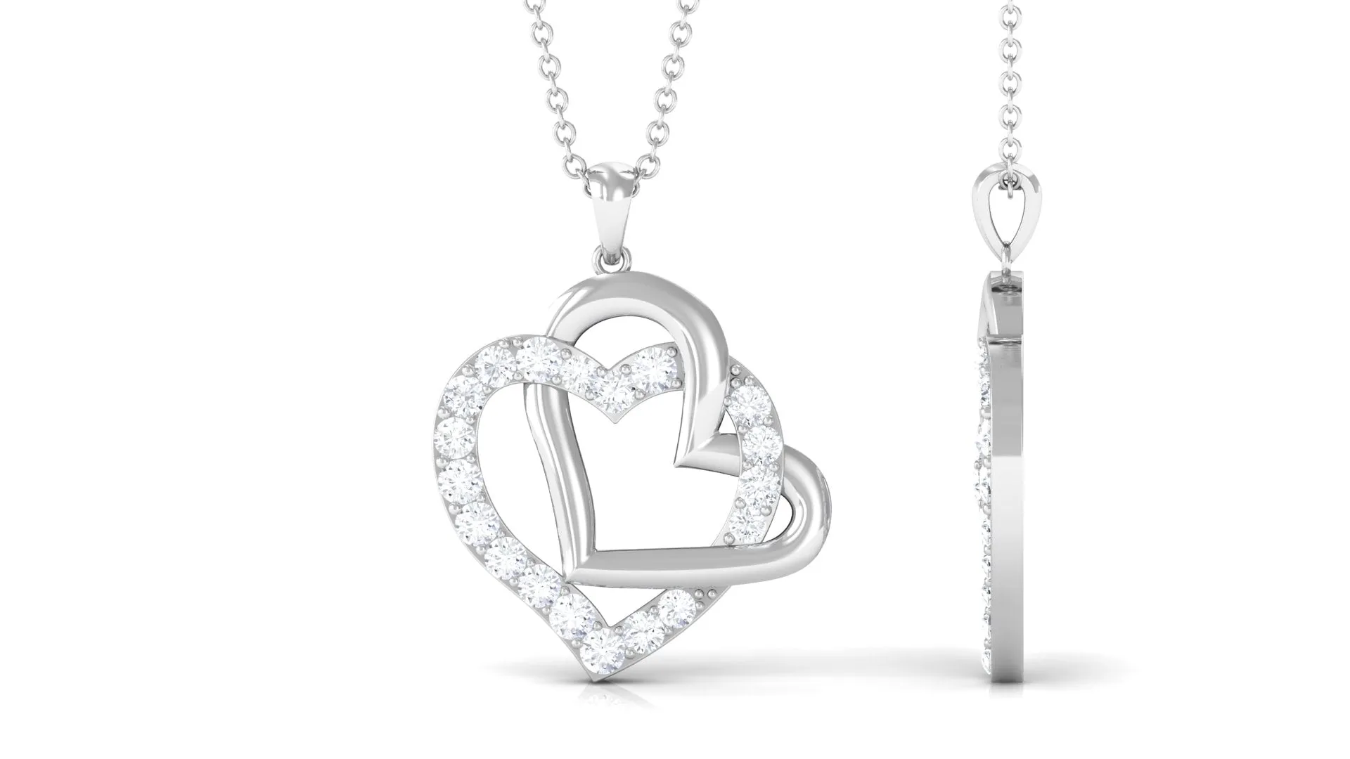 0.75 CT Round Shape Moissanite Interlock Heart Pendant