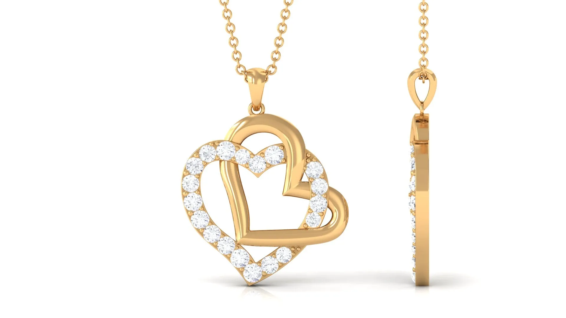 0.75 CT Round Shape Moissanite Interlock Heart Pendant