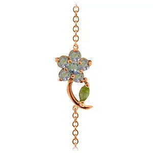 0.87 Carat 14K Solid Rose Gold Flower Bracelet Aquamarine Peridot