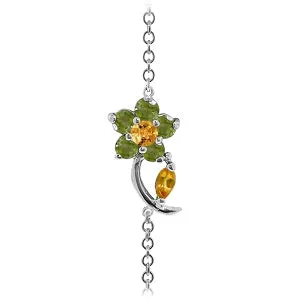0.87 Carat 14K Solid White Gold Flower Bracelet Citrine Peridot