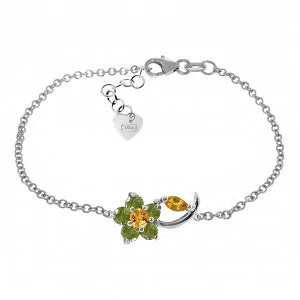 0.87 Carat 14K Solid White Gold Flower Bracelet Citrine Peridot