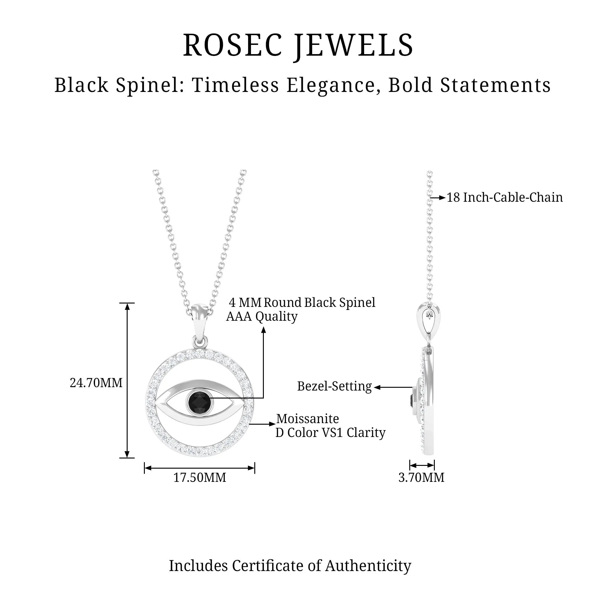 1 CT Black Spinel Evil Eye Pendant with Moissanite Eternity