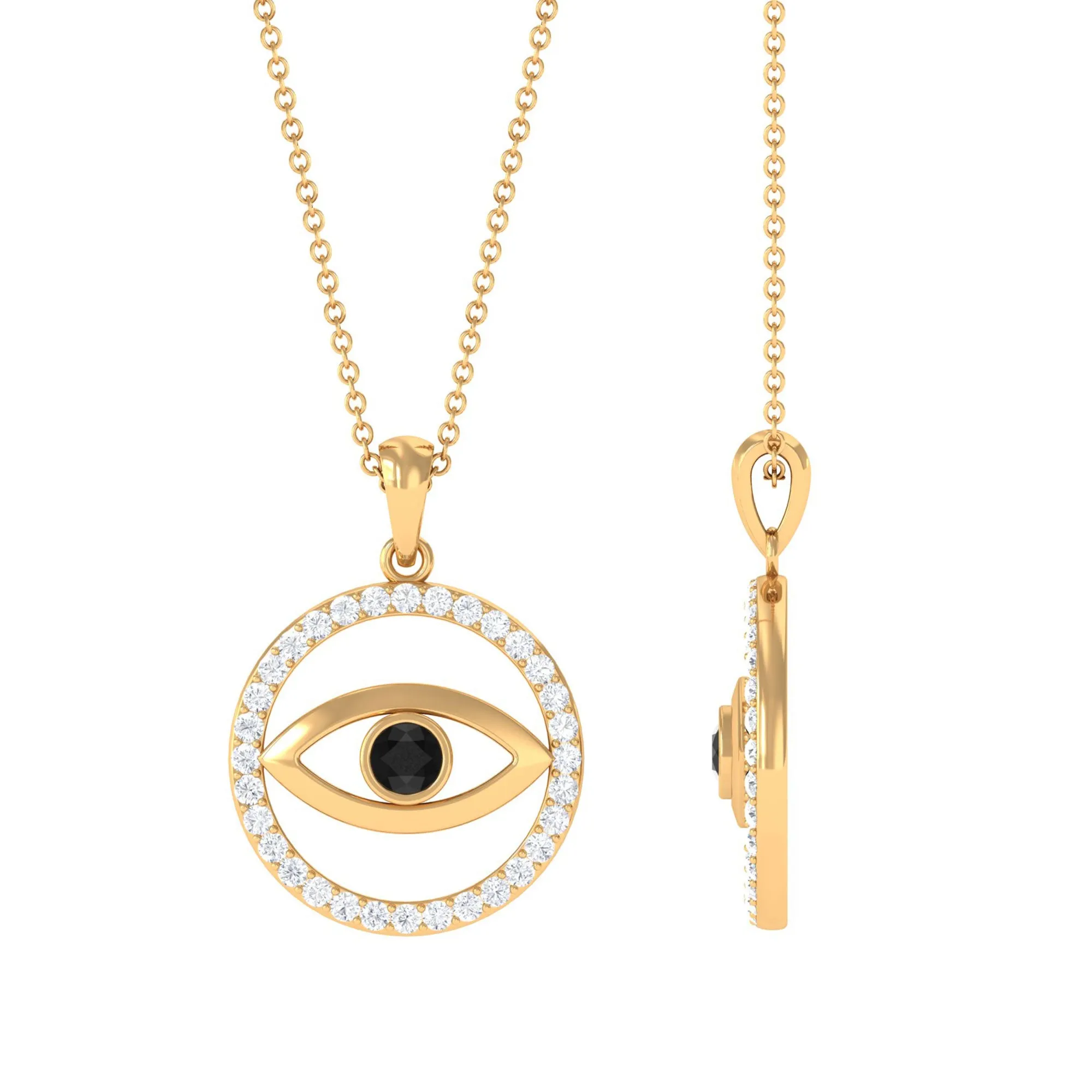 1 CT Black Spinel Evil Eye Pendant with Moissanite Eternity