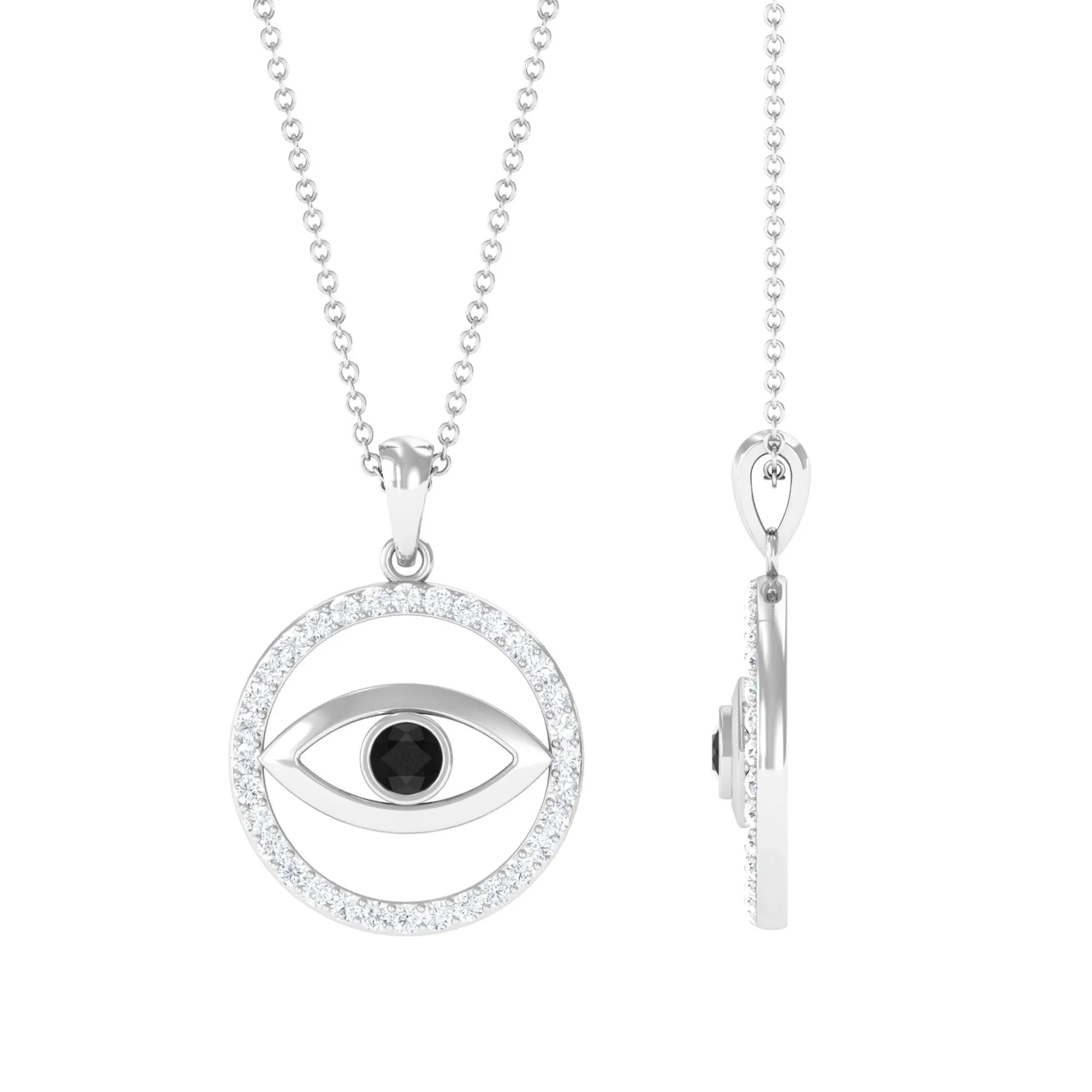 1 CT Black Spinel Evil Eye Pendant with Moissanite Eternity