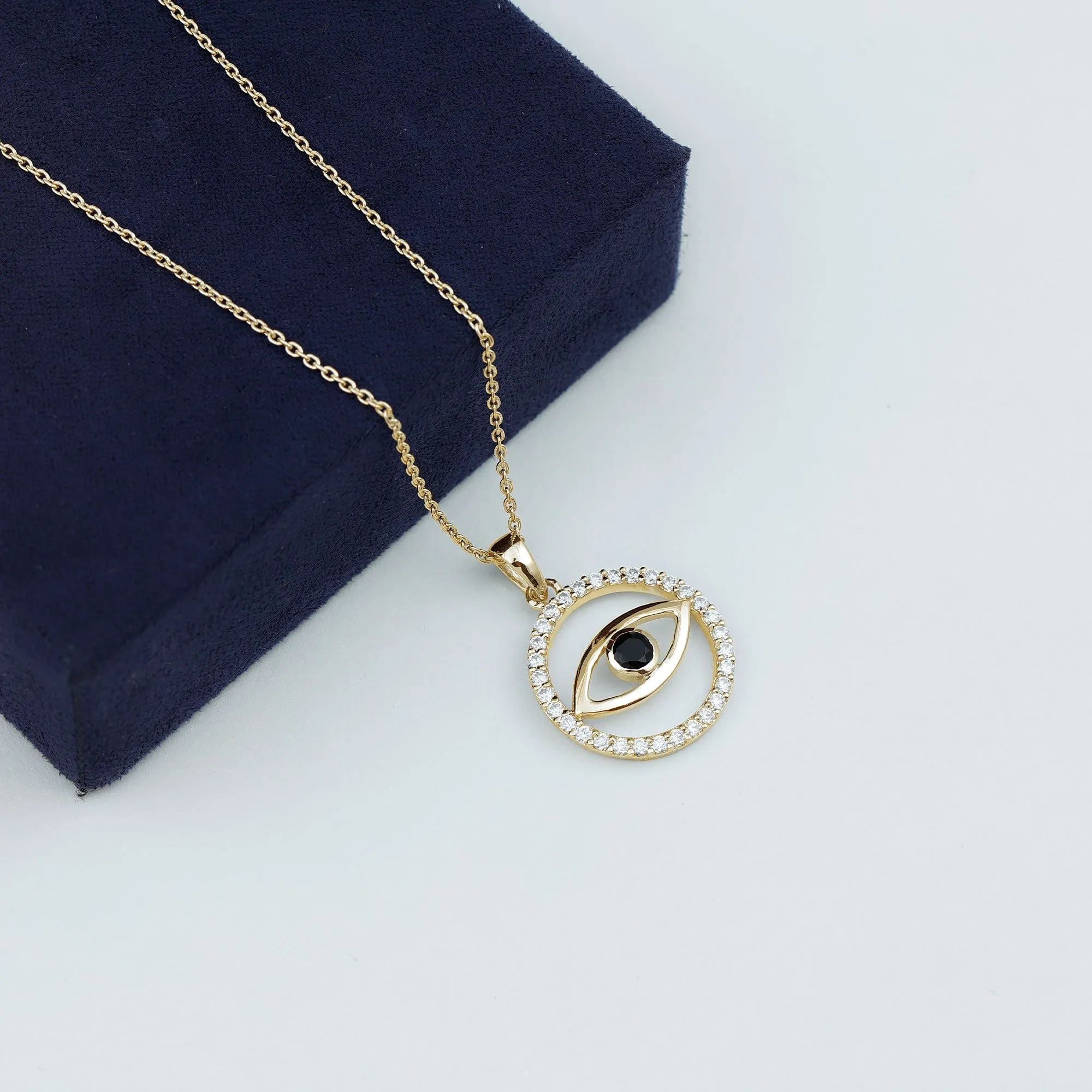 1 CT Black Spinel Evil Eye Pendant with Moissanite Eternity