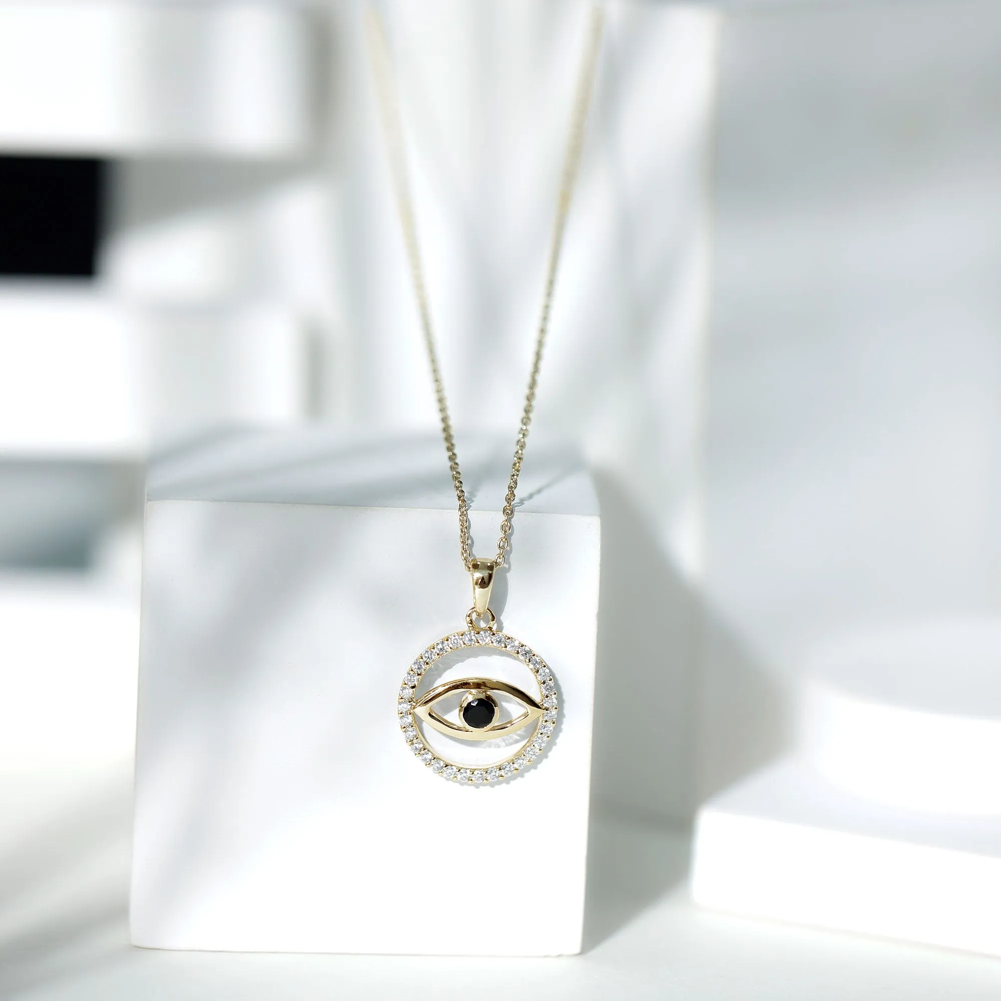 1 CT Black Spinel Evil Eye Pendant with Moissanite Eternity