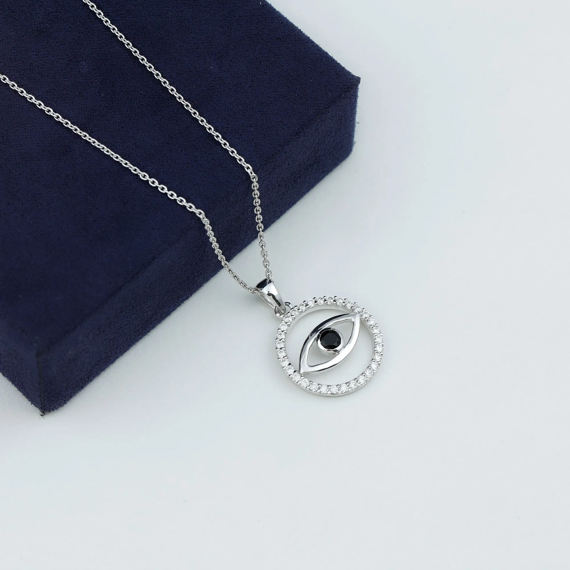 1 CT Black Spinel Evil Eye Pendant with Moissanite Eternity