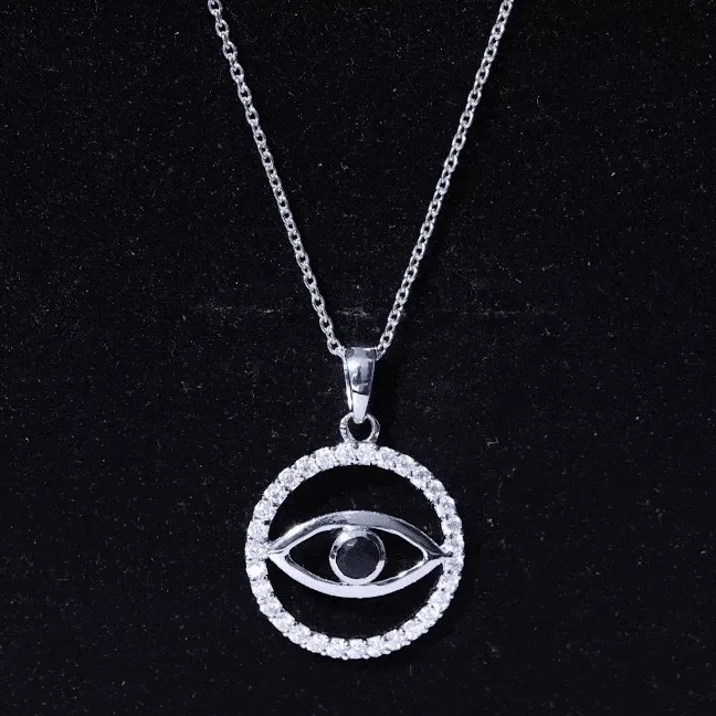 1 CT Black Spinel Evil Eye Pendant with Moissanite Eternity