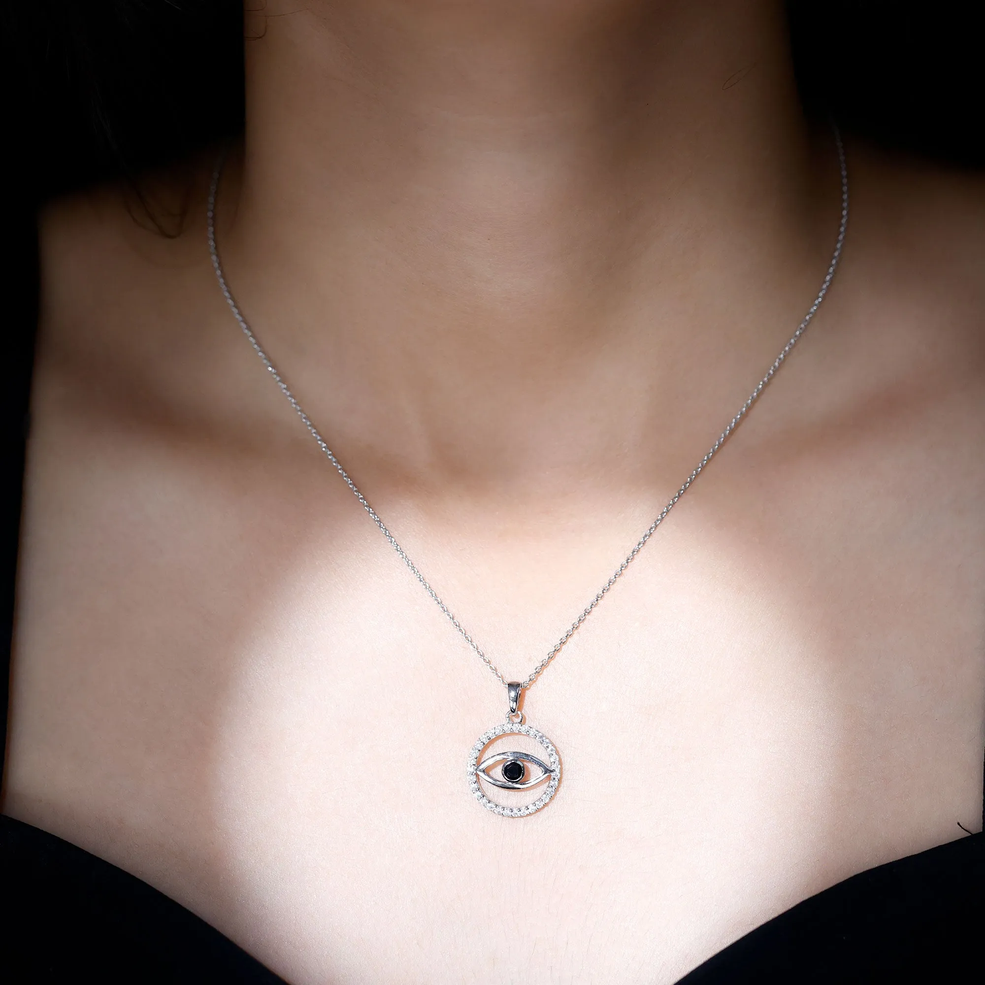 1 CT Black Spinel Evil Eye Pendant with Moissanite Eternity