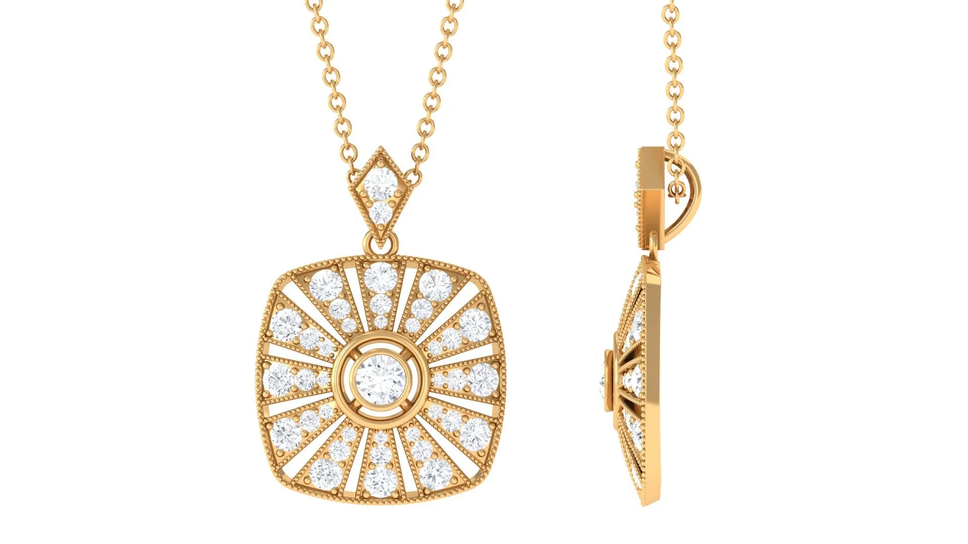 1 CT Certified Moissanite Beaded Vintage Pendant