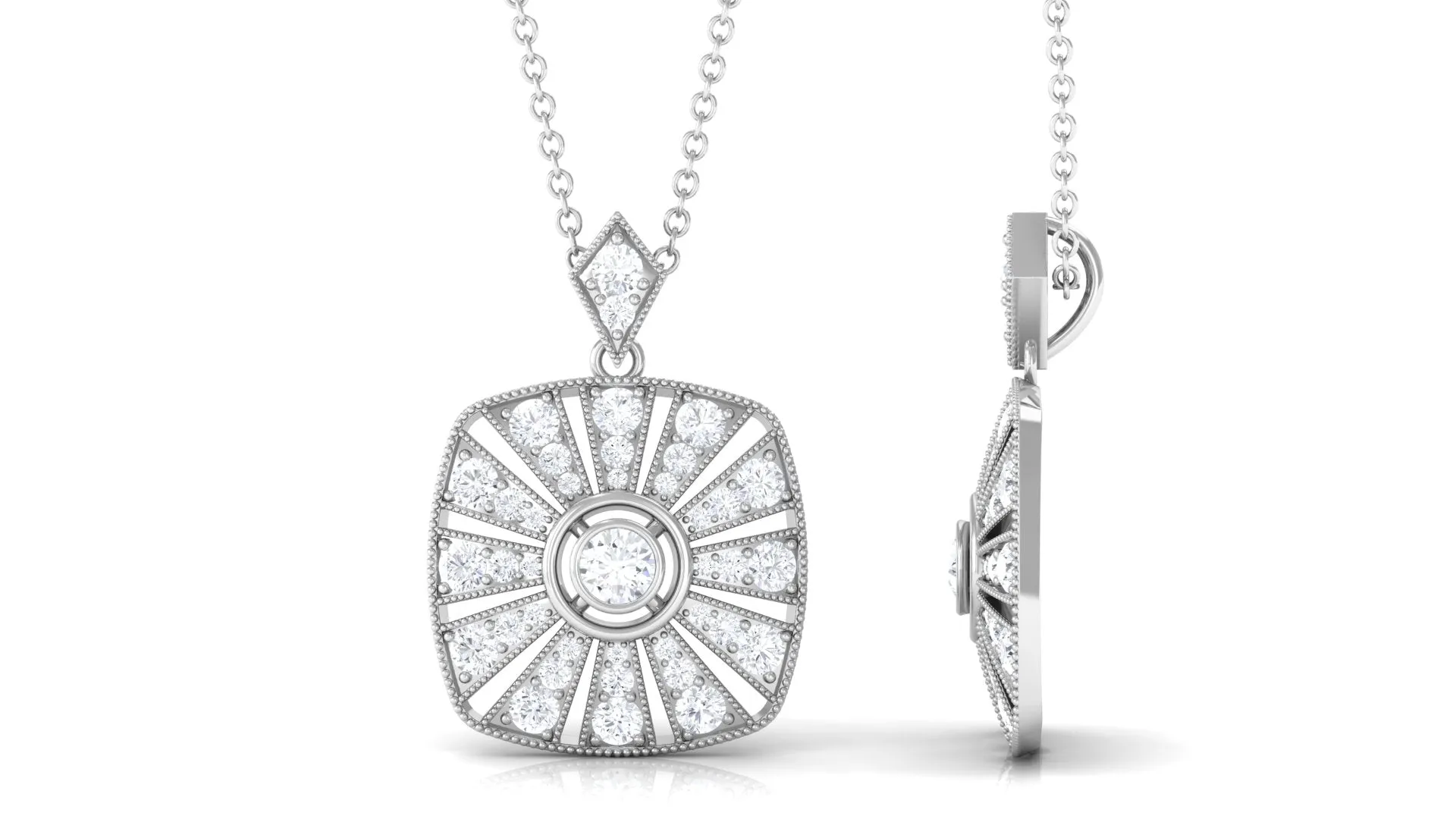 1 CT Certified Moissanite Beaded Vintage Pendant