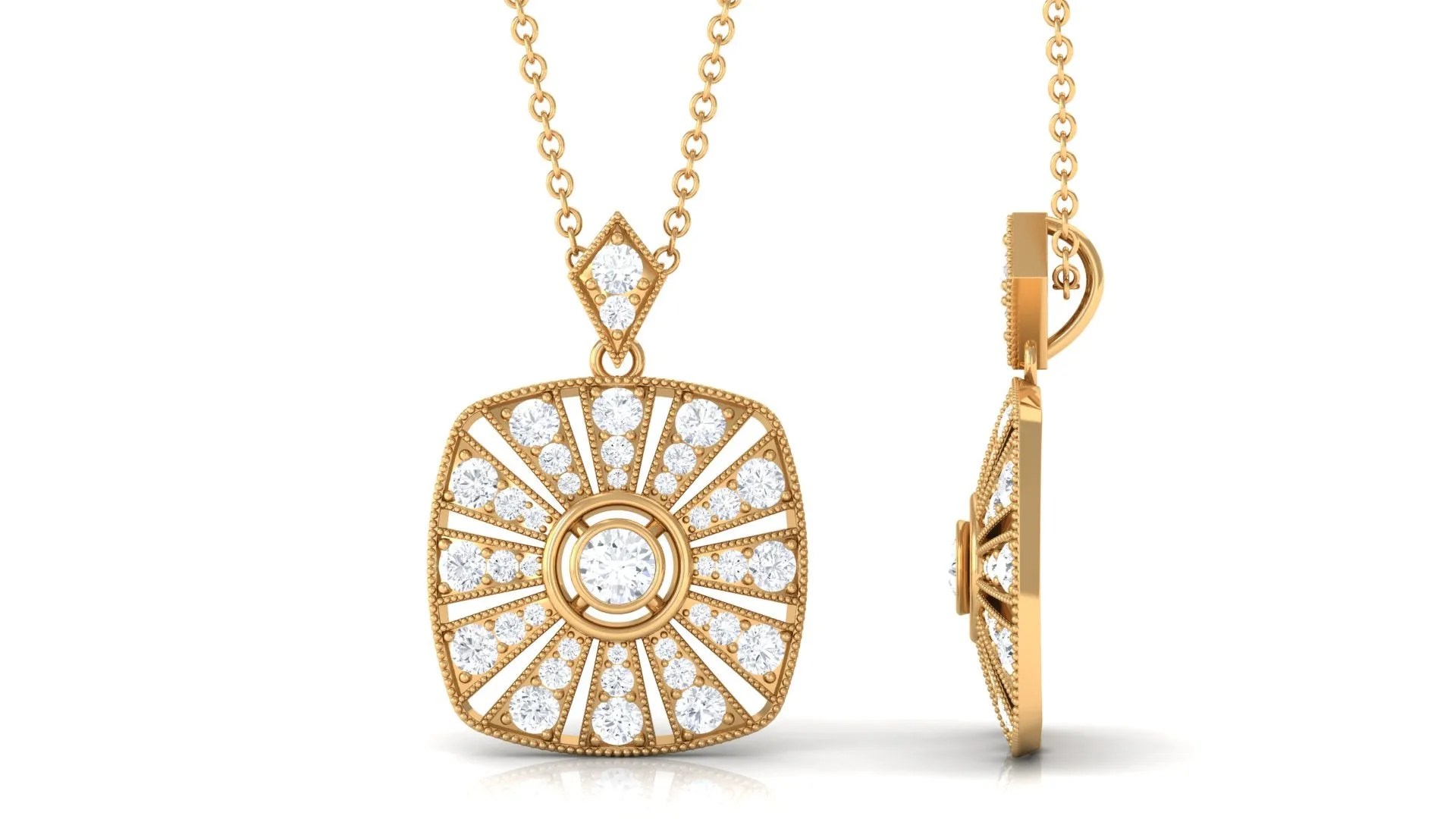 1 CT Certified Moissanite Beaded Vintage Pendant