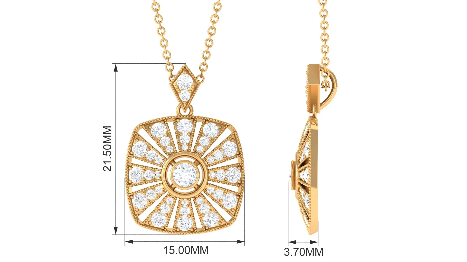 1 CT Certified Moissanite Beaded Vintage Pendant