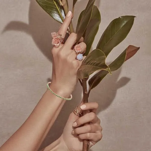 10k Rose Gold 6 Cttw Created Peridot Round Adjustable Tennis Plated Bracelet