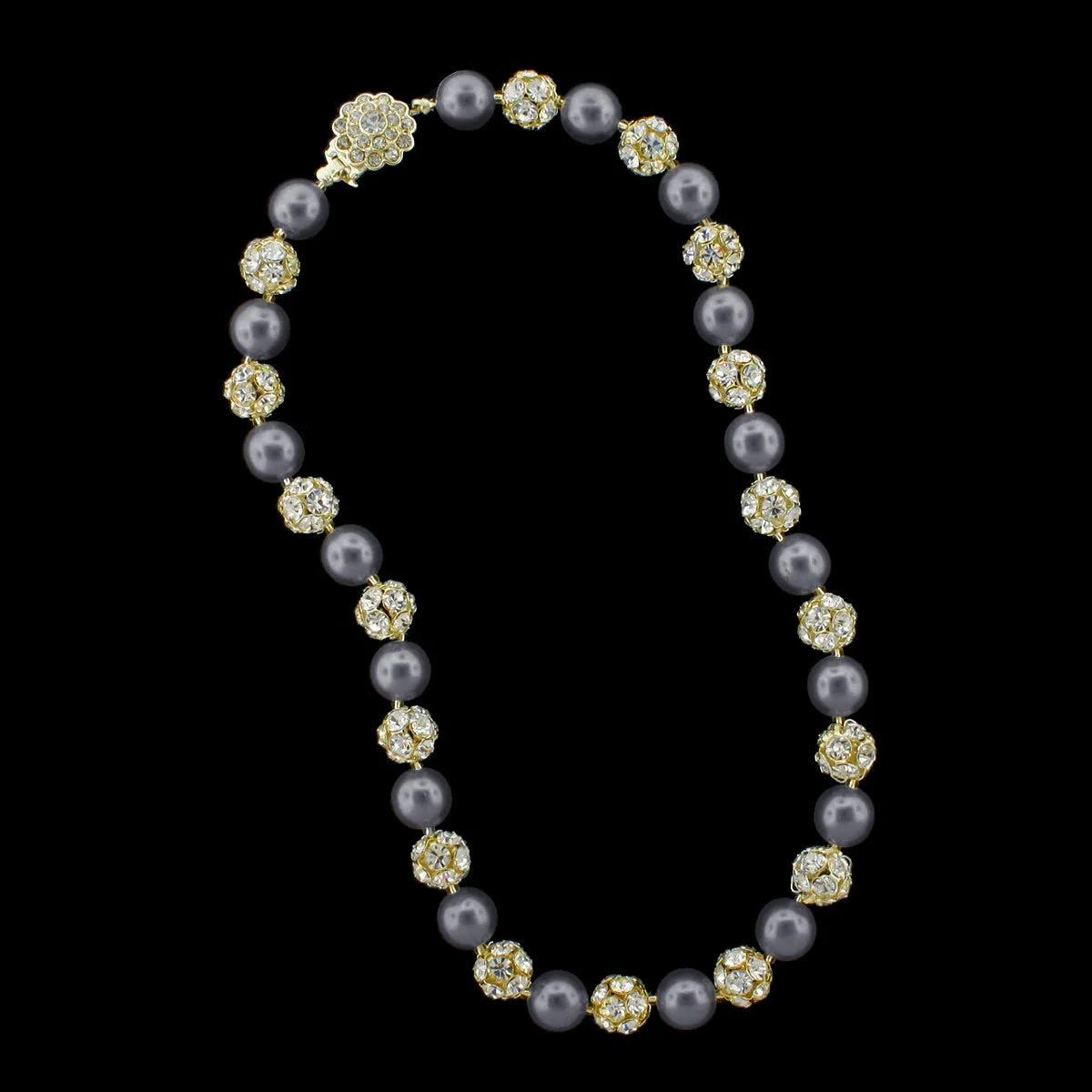 10mm Pearl & Rhinestone Bead Necklace