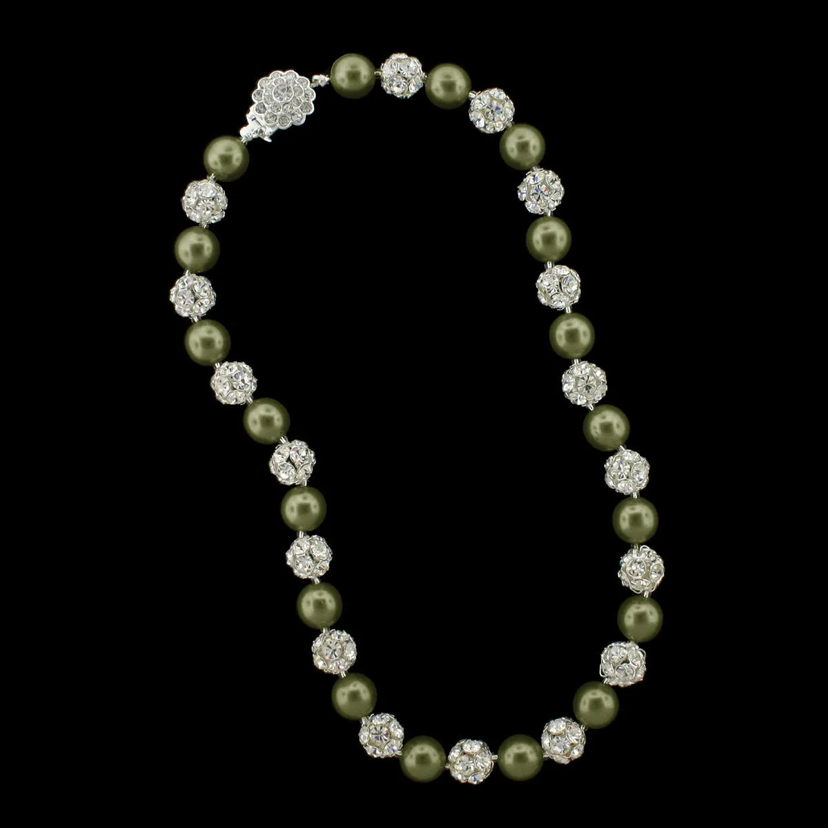 10mm Pearl & Rhinestone Bead Necklace