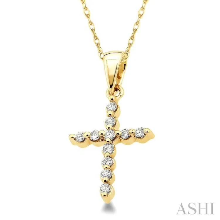 1/10 ctw Round Cut Diamond Cross Petite Pendant in 14K Yellow Gold with Chain