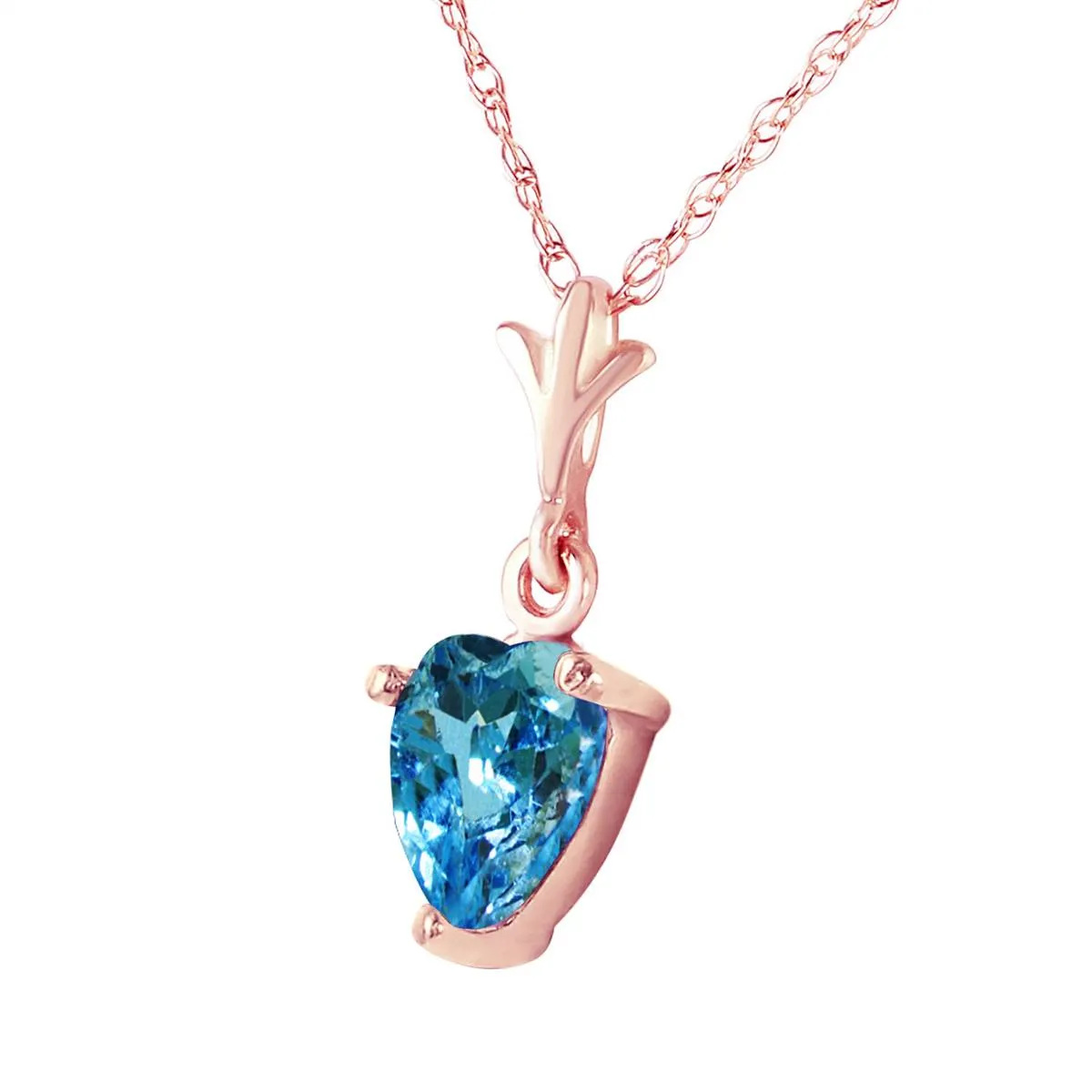 1.15 Carat 14K Solid Rose Gold Proud Heart Blue Topaz Necklace