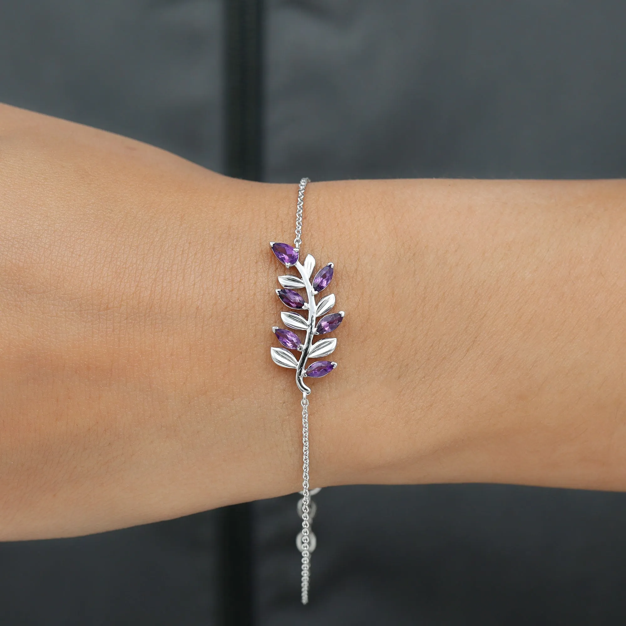 1.25 CT Natural Amethyst Gold Leaf Chain Bracelet