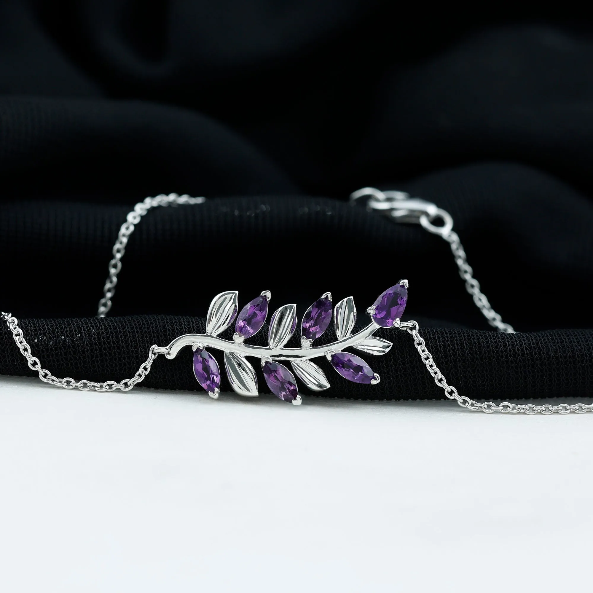 1.25 CT Natural Amethyst Gold Leaf Chain Bracelet