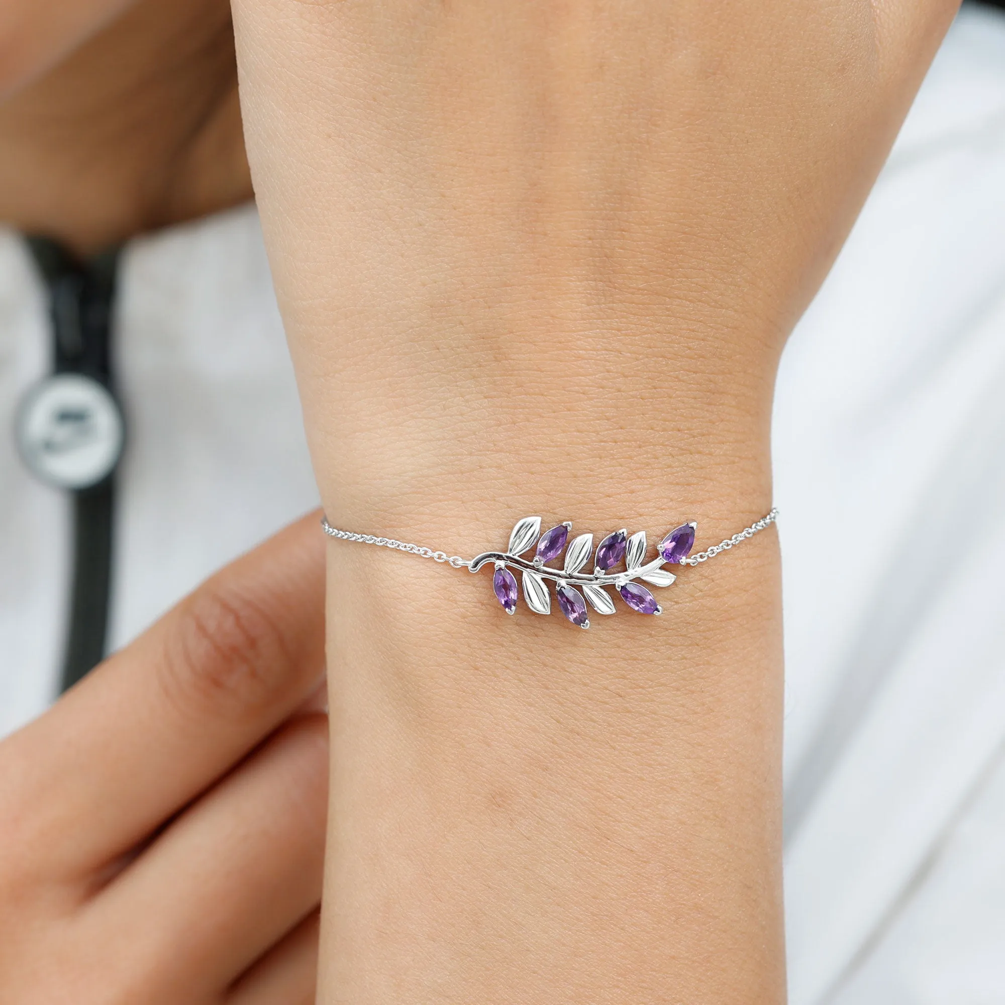 1.25 CT Natural Amethyst Gold Leaf Chain Bracelet