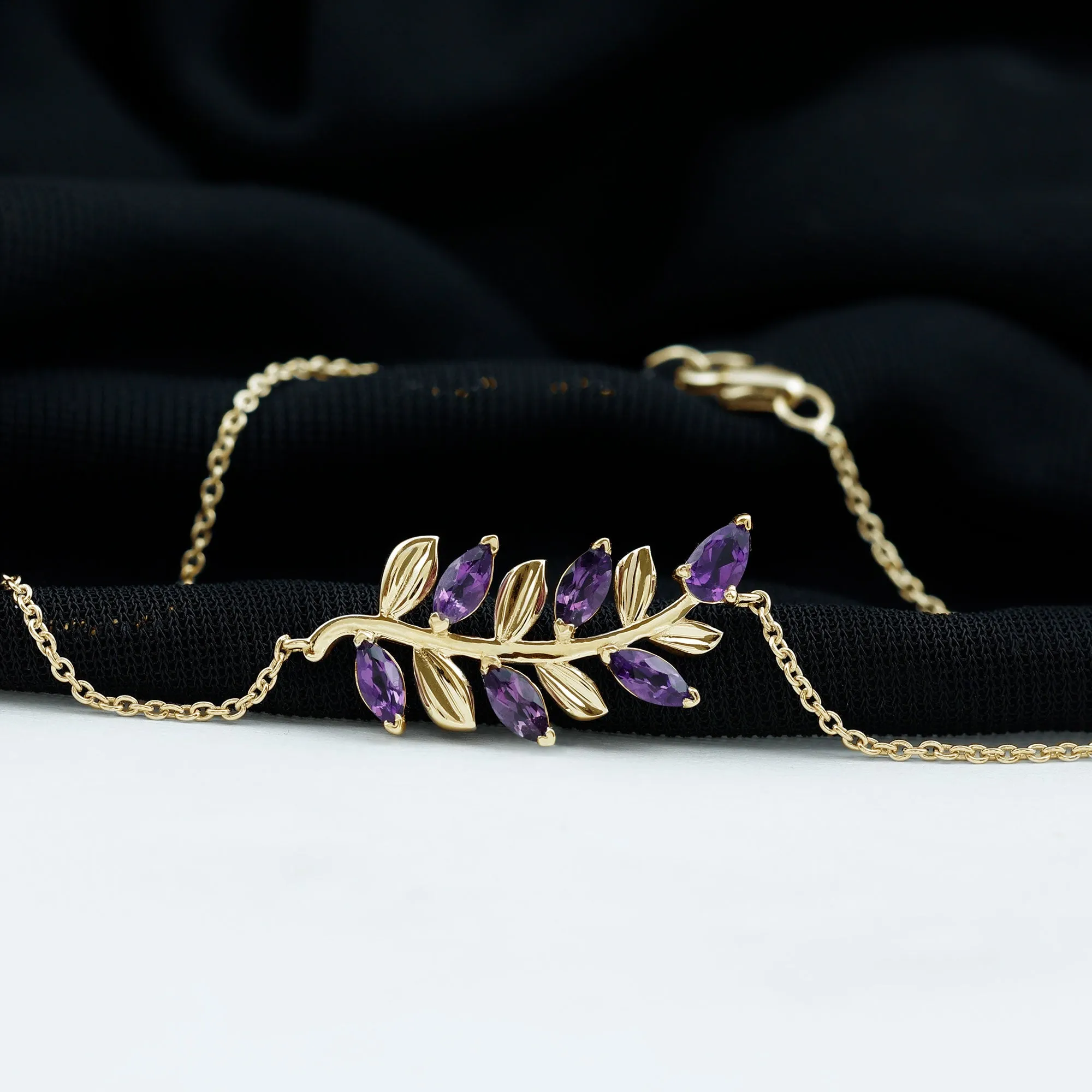 1.25 CT Natural Amethyst Gold Leaf Chain Bracelet