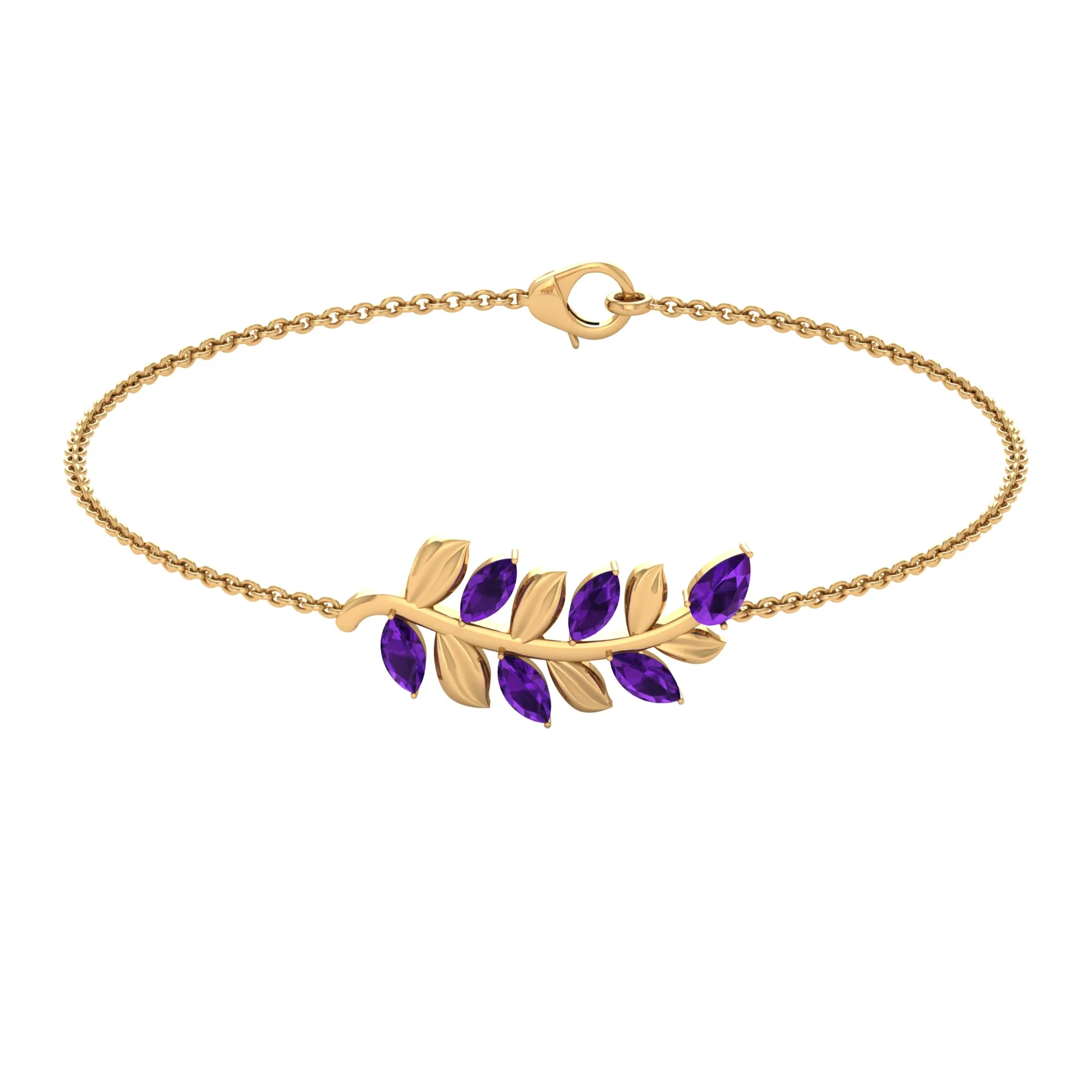 1.25 CT Natural Amethyst Gold Leaf Chain Bracelet