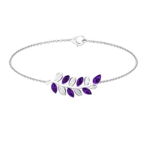 1.25 CT Natural Amethyst Gold Leaf Chain Bracelet