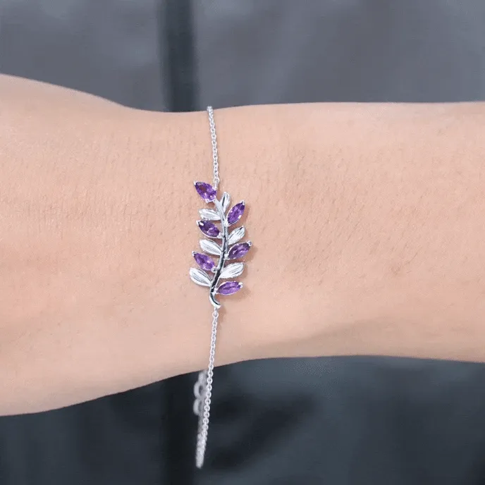 1.25 CT Natural Amethyst Gold Leaf Chain Bracelet
