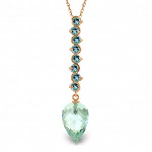 12.8 Carat 14K Solid Rose Gold Necklace Pointy Briolette Drop Blue Topaz