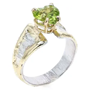 14K Gold & Crystalline Silver Heart-Cut Peridot Split Taper Ring