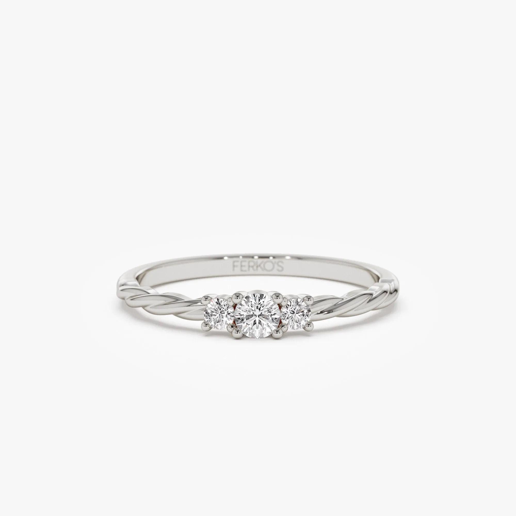14k Gold Three Stone Dainty Diamond Twisted Ring