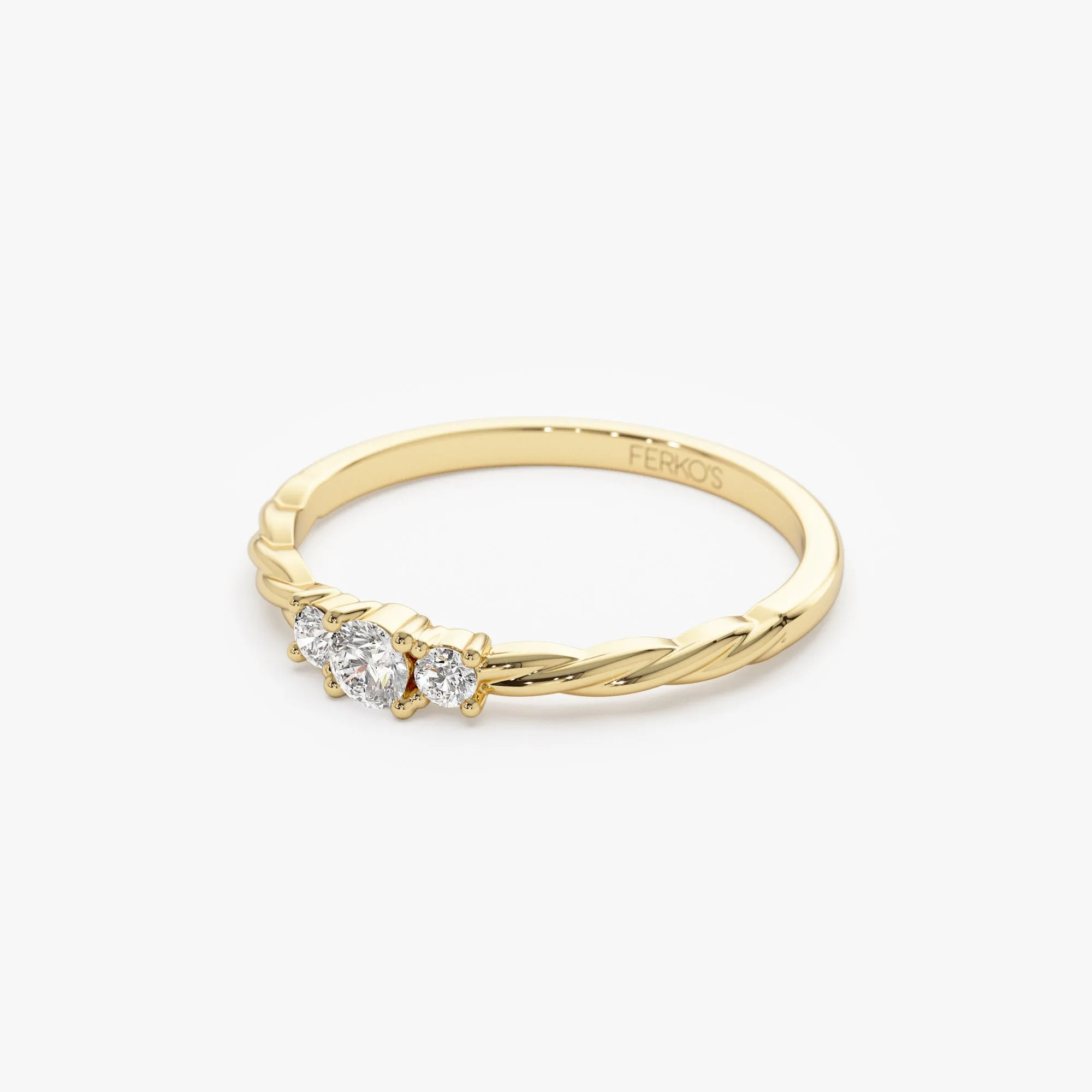 14k Gold Three Stone Dainty Diamond Twisted Ring