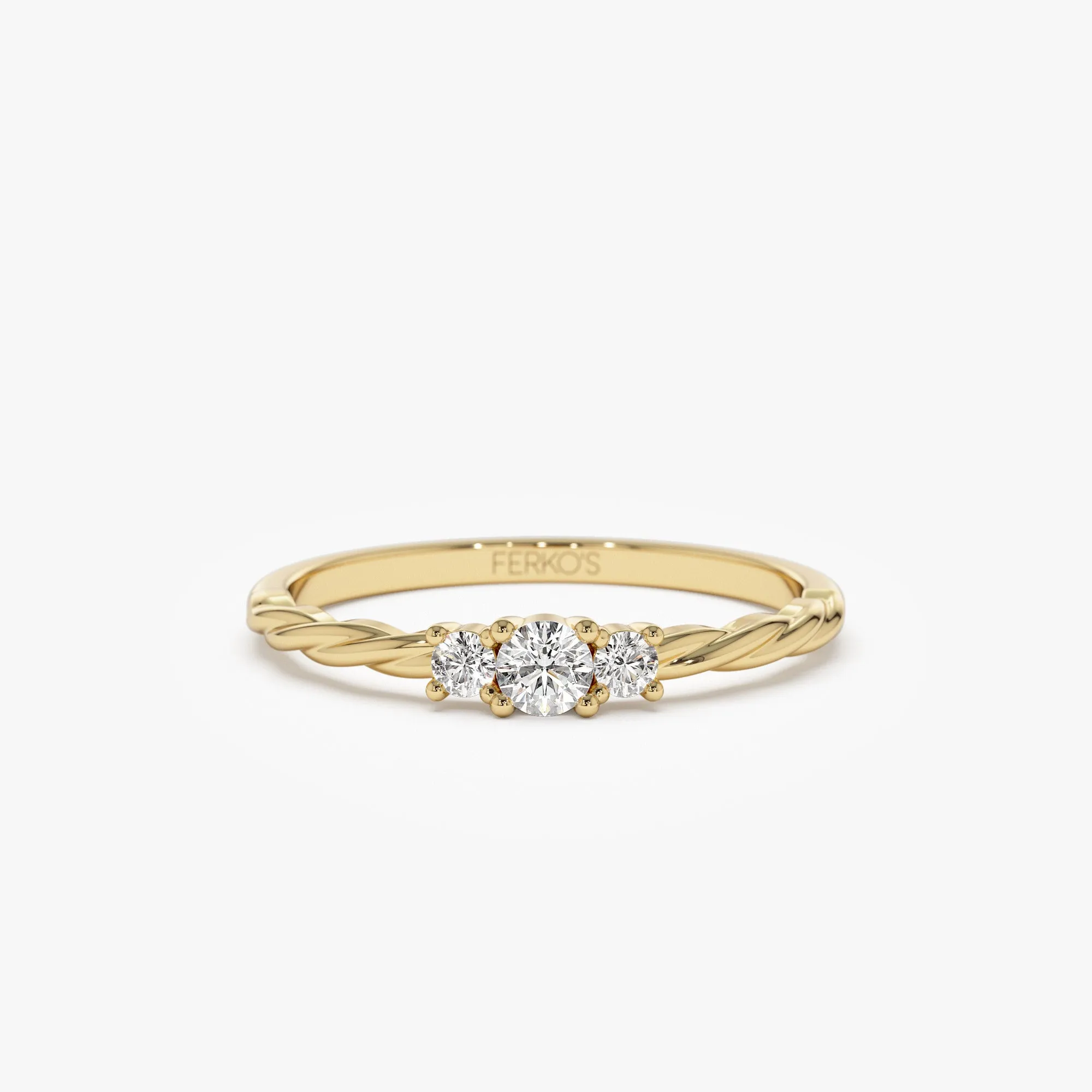 14k Gold Three Stone Dainty Diamond Twisted Ring