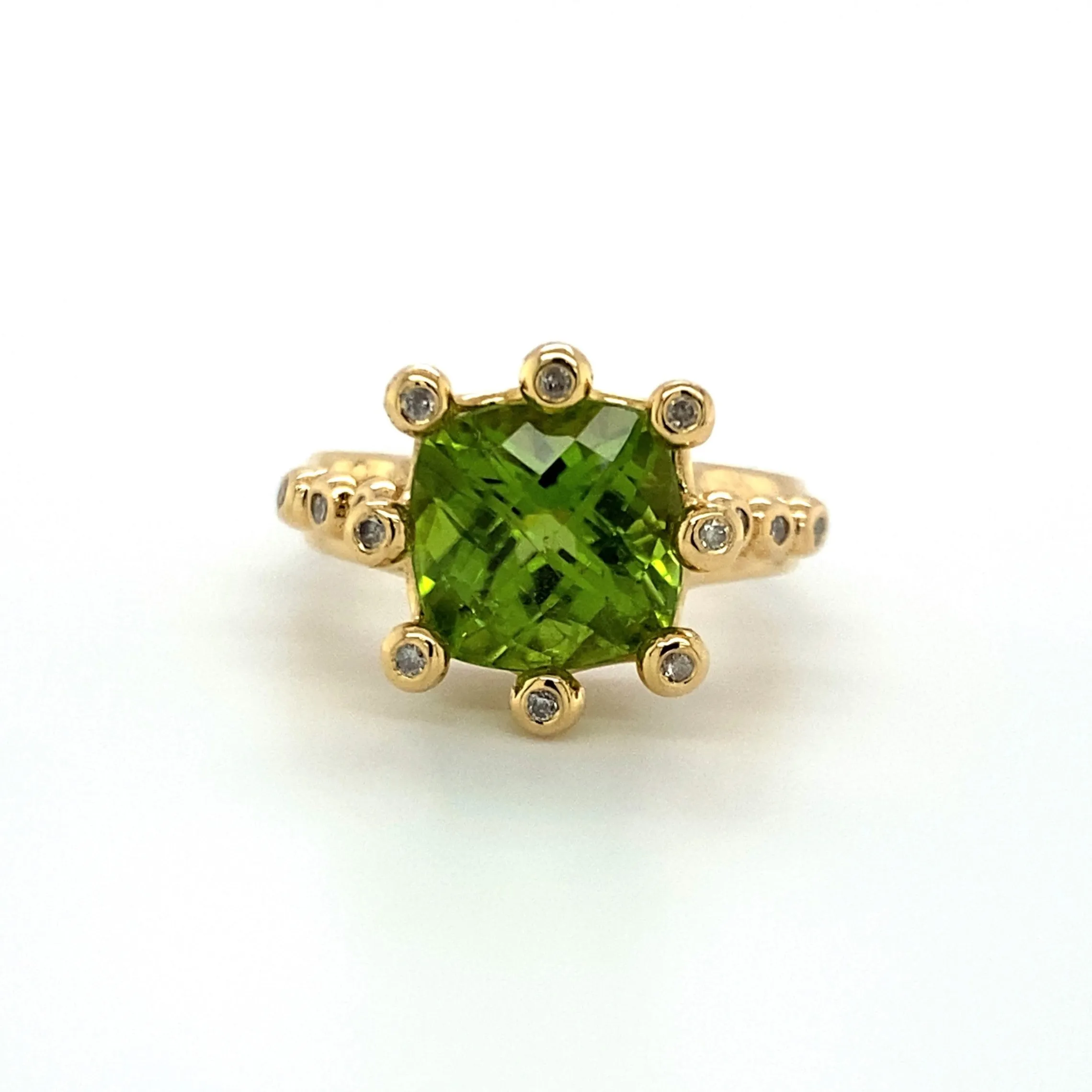 14K Peridot and Diamond Crown Ring