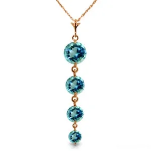 14K Solid Rose Gold Blue Topaz Necklace Genuine New