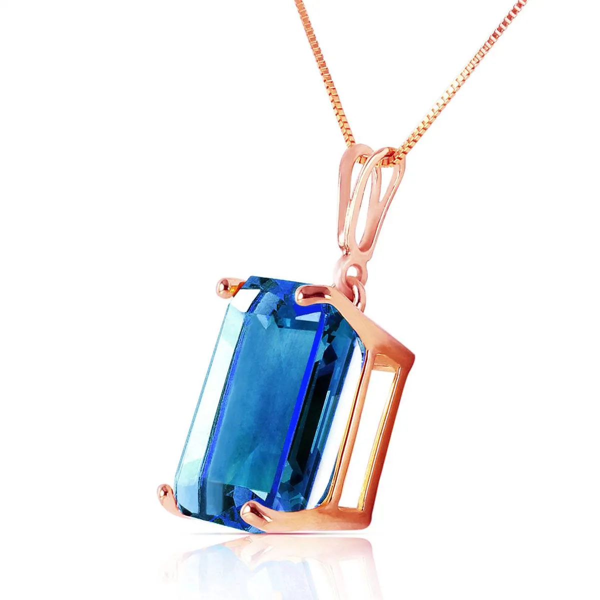 14K Solid Rose Gold Necklace w/ Octagon Blue Topaz