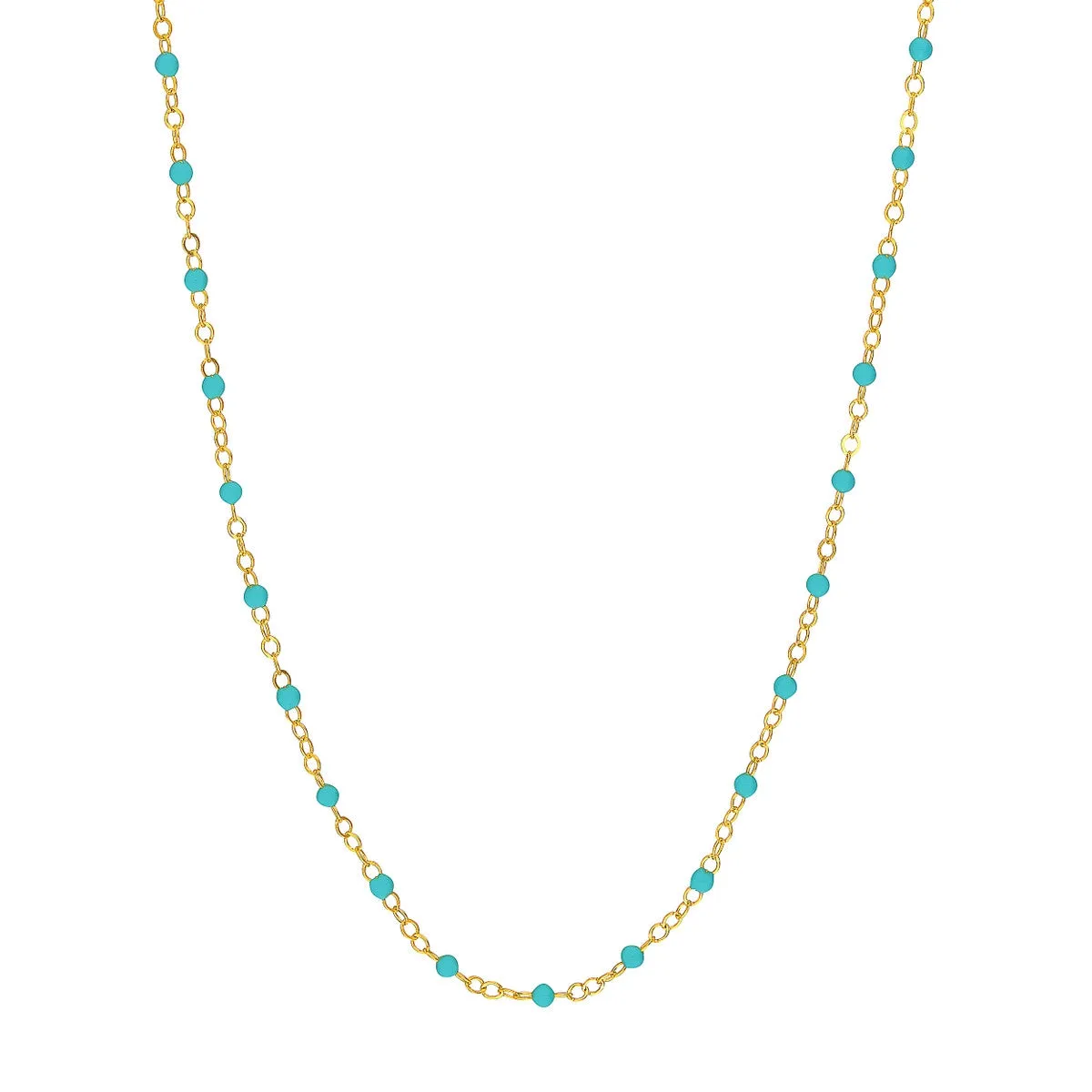 14K TURQUOISE ENAMEL STATION BEAD NECKLACE