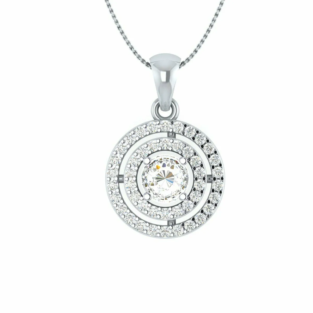 14k White Gold Over 1.50 CT Round Cut Diamond Double HALO Pendant With 18" Chain