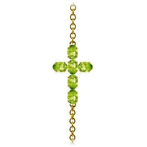 1.7 Carat 14K Solid Yellow Gold Cross Bracelet Natural Peridot
