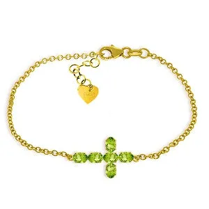 1.7 Carat 14K Solid Yellow Gold Cross Bracelet Natural Peridot