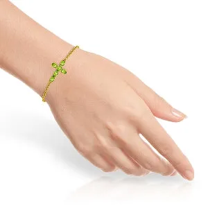 1.7 Carat 14K Solid Yellow Gold Cross Bracelet Natural Peridot
