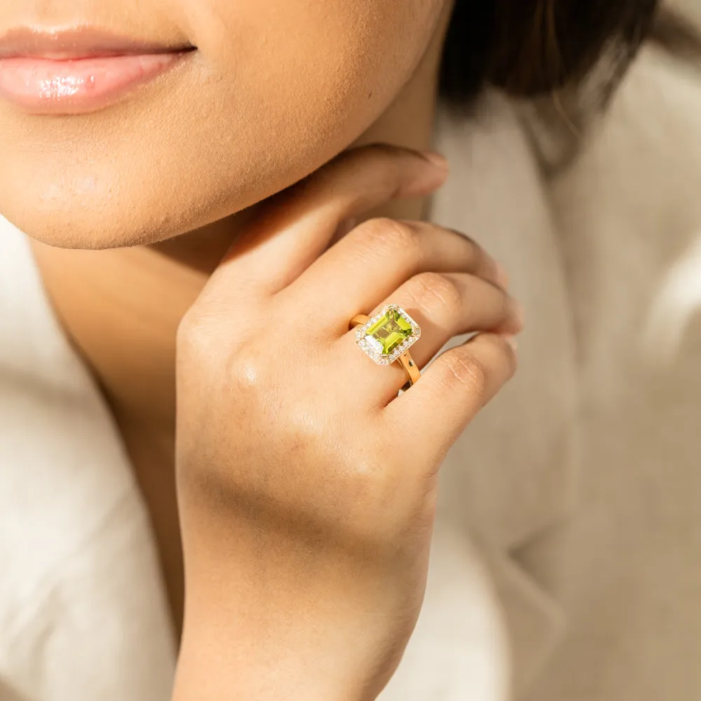 18ct Yellow Gold Peridot & Diamond Empire Ring