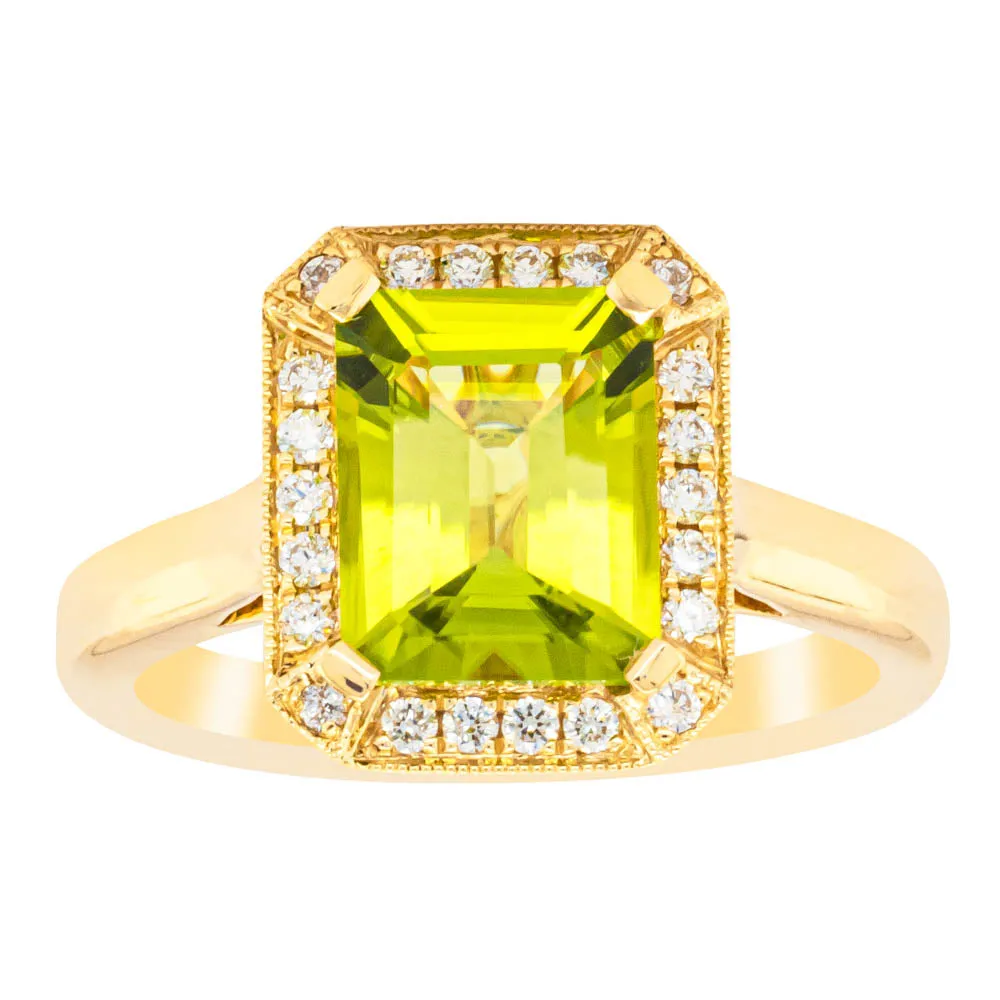 18ct Yellow Gold Peridot & Diamond Empire Ring