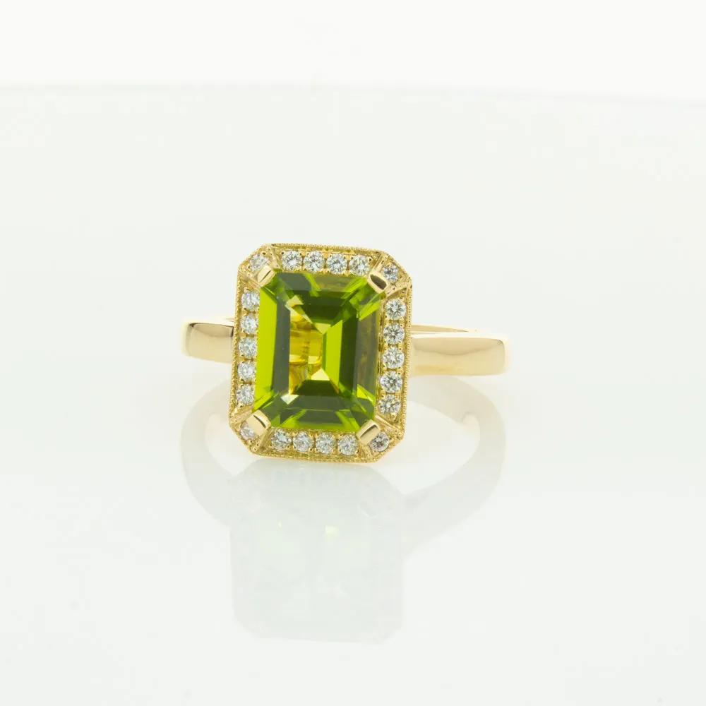 18ct Yellow Gold Peridot & Diamond Empire Ring