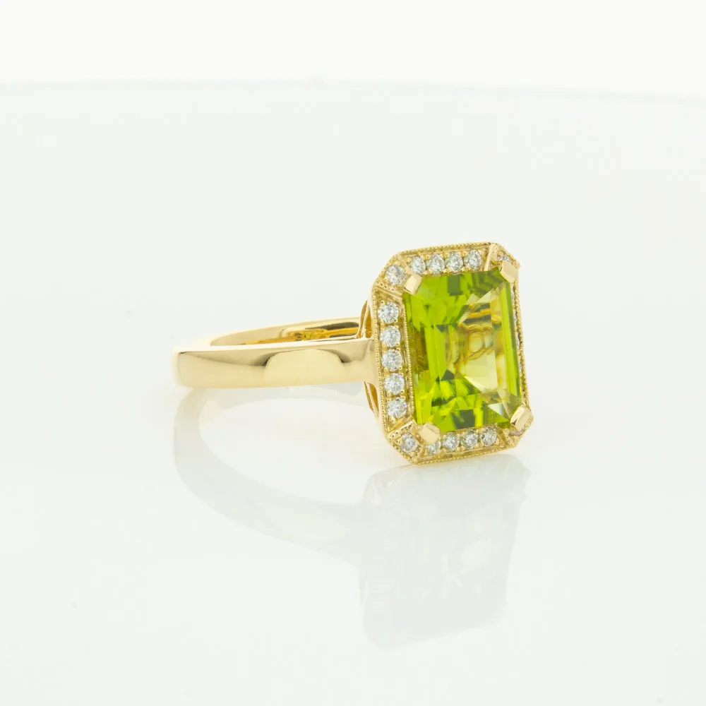 18ct Yellow Gold Peridot & Diamond Empire Ring